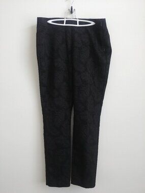 4/$20 Willow & Thread black leaf frond pattern slim leg pant trouser stretch 14